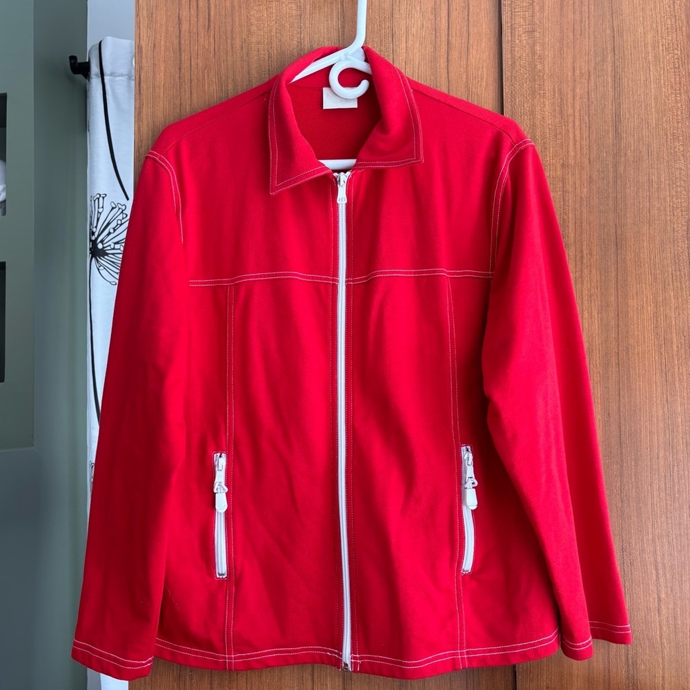 Koret K-Wear Red Zip Up Jacket White Contrast Stitching Coat